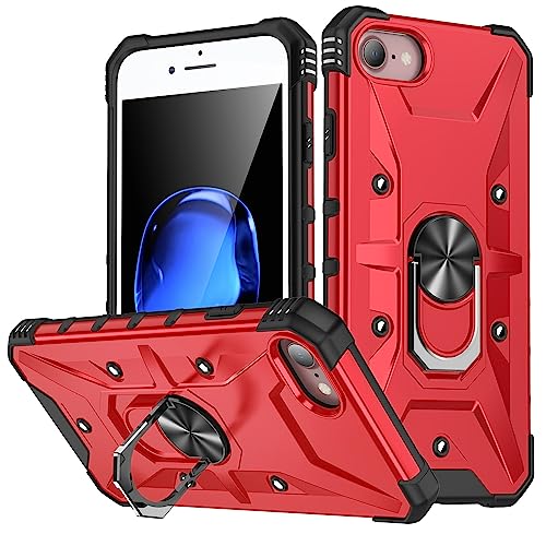 bigcgreen Telefonschutz Kompatibel mit iPhone 7 Hülle, drehbarer Ringständer, stoßfester Schutz, robuste Schutzhülle for iPhone 7 Telefonzubehör(Red) von bigcgreen