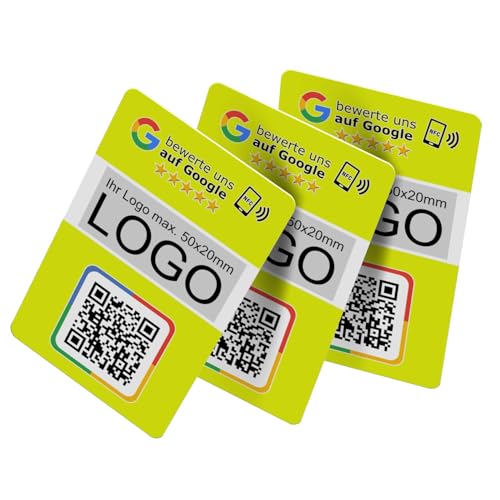 Google Bewertungskarten 3er Set mit QR-Code, NFC & eigenem Logo | 85x55mm | Ideale Marketing-Lösung für Unternehmen von bilberry