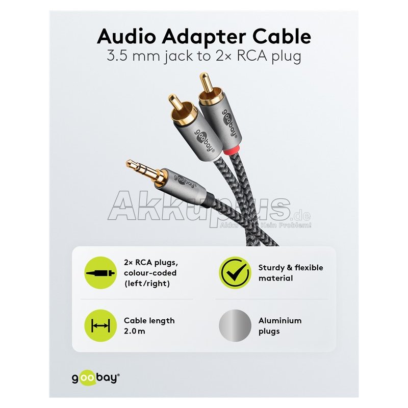 Audio Adapterkabel AUX, 3,5-mm-Klinke zu Stereo-Cinch-Stecker, 2 m