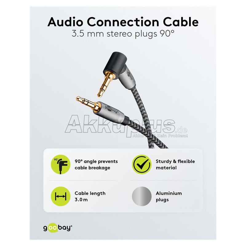 Audio Verbindungskabel AUX, 3,5 mm stereo, 90°, 3 m