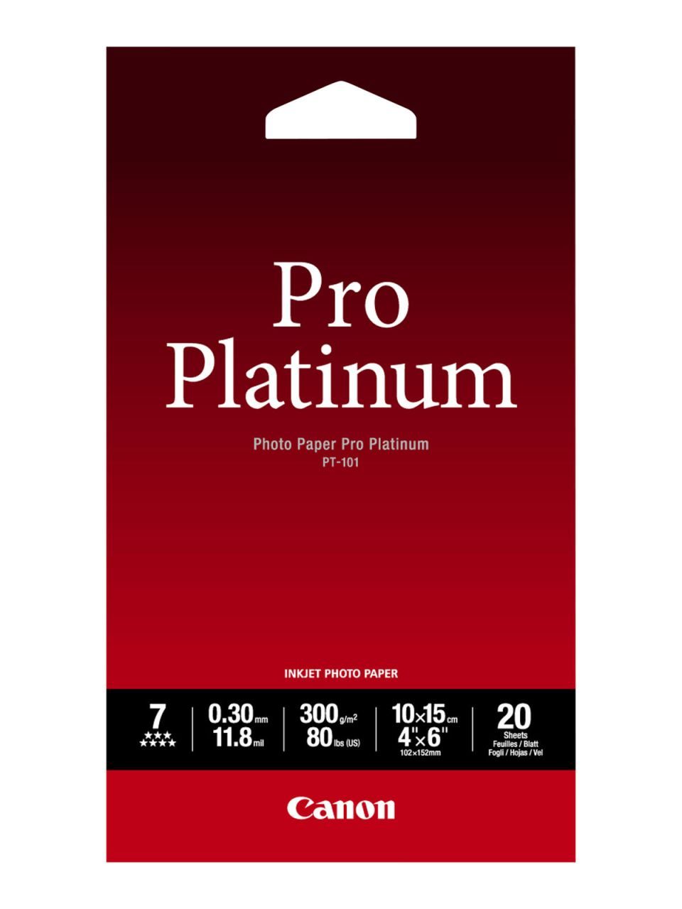 Canon PT-101 Pro Platinum Fotopapier glänzend 100x150mm 300 g/m² - 20 Blatt