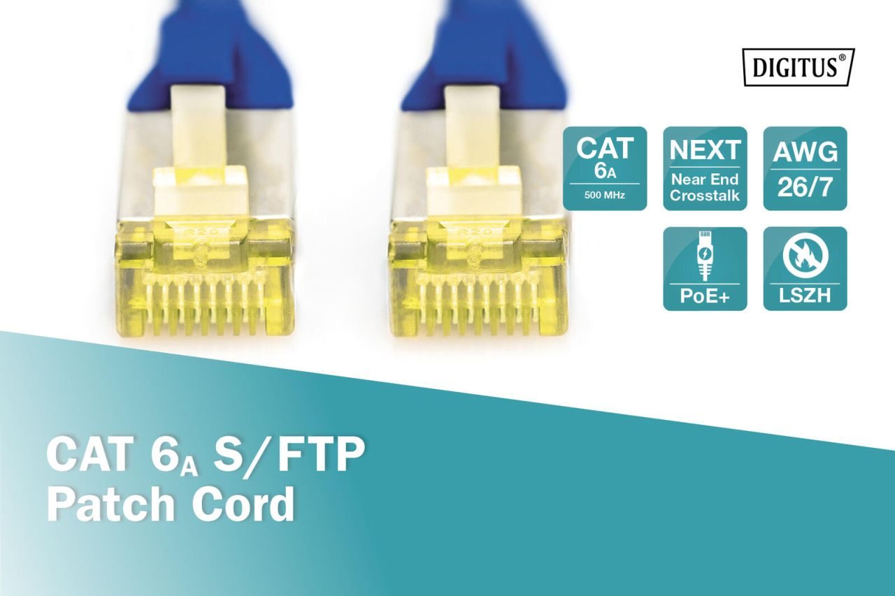 DIGITUS Patch-Kabel RJ-45 (M) zu RJ-45 (M) 1m Kupfer S/FTP Cat 6a blau (DK-1644-A-010/B)