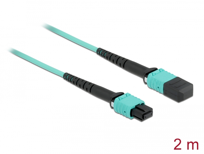 Delock LWL Kabel MPO Buchse zu MPO Buchse 12 Fasern, Polarität A, Multimode OM4, 50/125 µm, 2 m