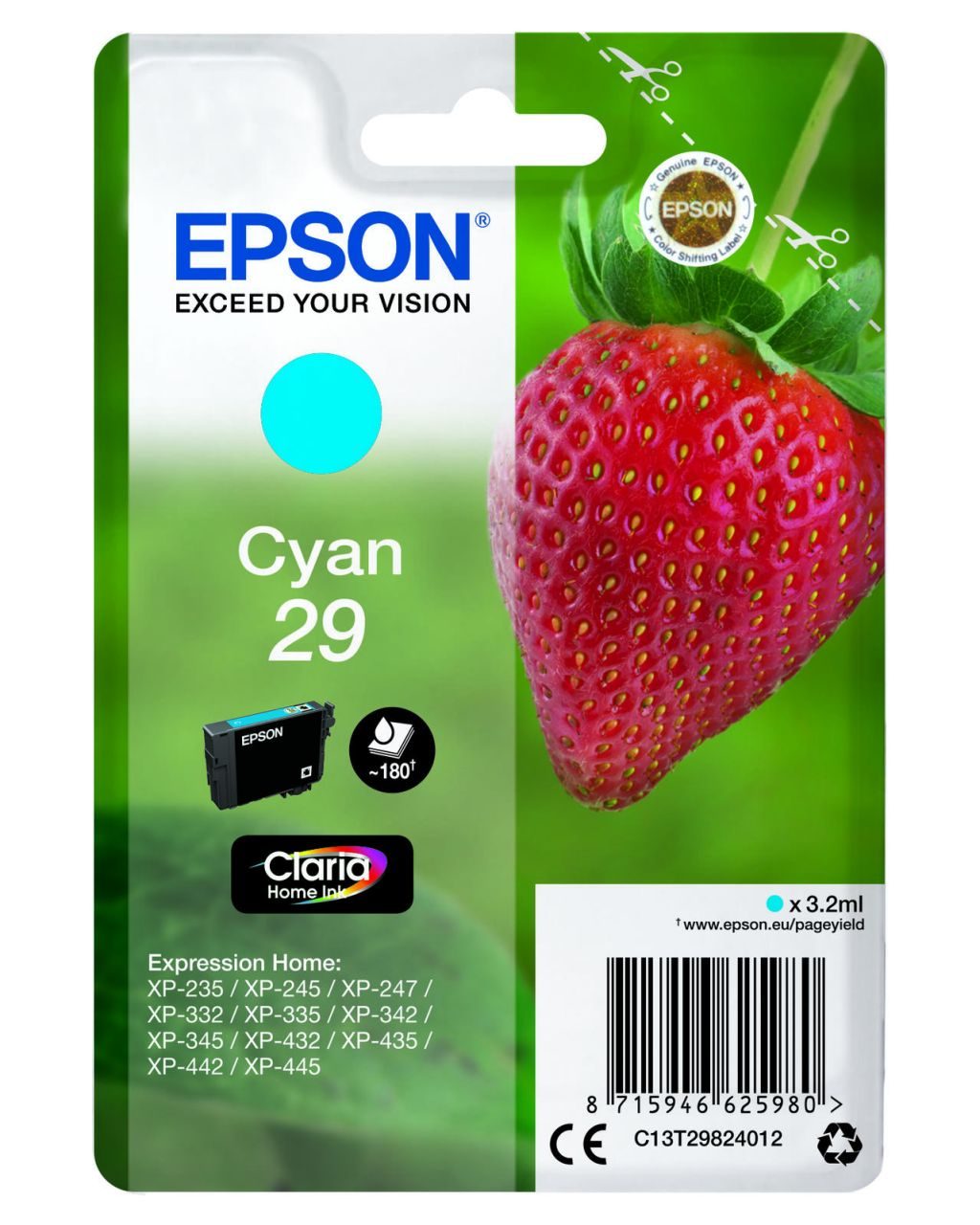 Epson Original 29 Erdbeere Druckerpatrone - cyan (C13T29824012)