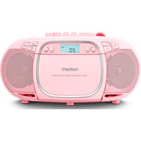 MEDION LIFE® E66476 CD-/MP3-/Kassettenspieler rosa, LCD-Display mit Hintergrundbeleuchtung, PLL-UKW Stereo, Musikwiedergabe vom USB-Stick, 2 x 2 W RMS von MEDION