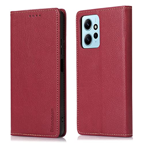 binandteam Handyhülle für Xiaomi Redmi Note 12 4G (6.67'') Hülle Leder mit Premium Leder für Redmi Note 12 4G Hülle Klappbar Flip Case Cover 360 Stoßfeste Schutzhülle für Xiaomi Redmi Note 12 4G-Rot von binandteam