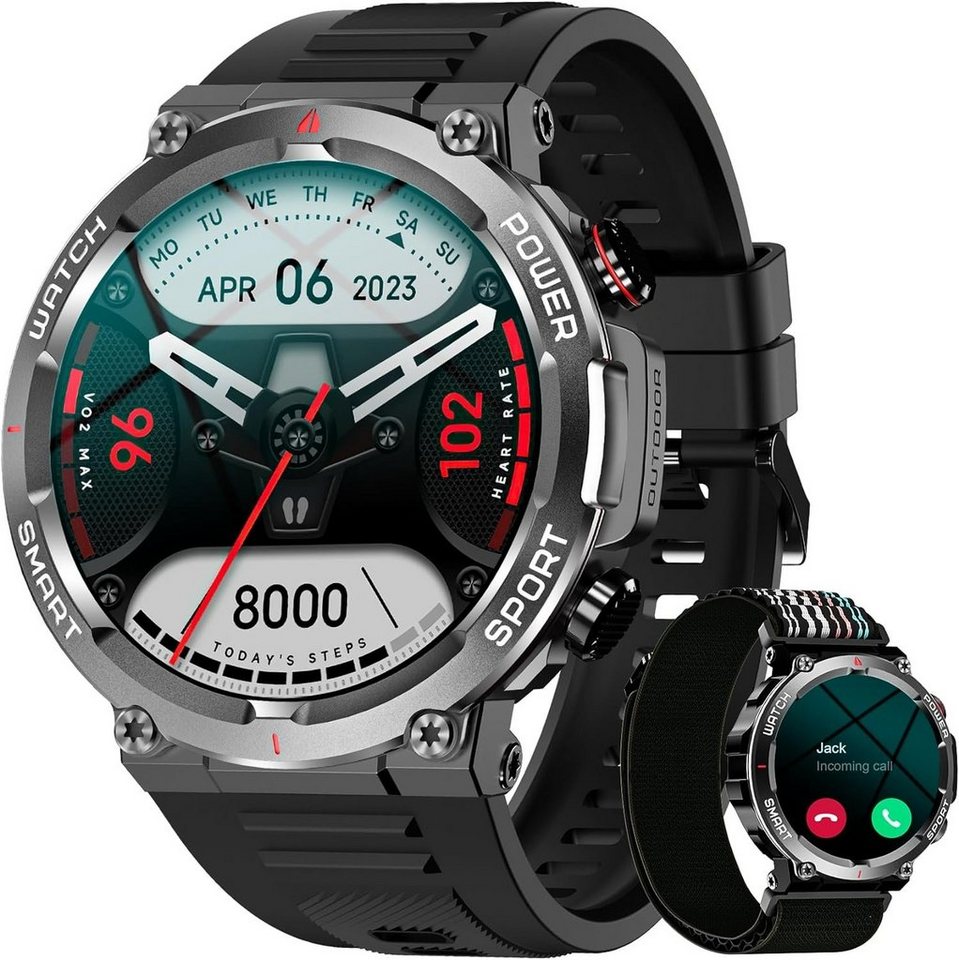 blackview (Anrufe tätigen/empfangen) Herren's Smartwatch (1,39 Zoll, Android/iOS), mit Herzfrequenz SpO2 Schrittzähler Schlafmonitor, 100 Sportmodi von blackview