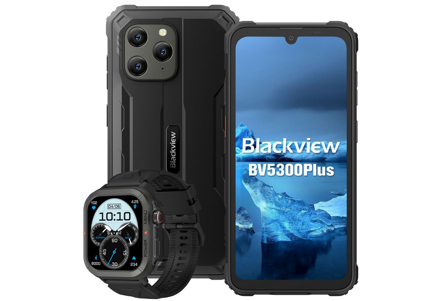 blackview BV5300Plus incl. W30 Smartphone (6,1 Zoll, 4 GB Speicherplatz, 13 MP Kamera, Dual 4G SIM/Face ID/GPS/IP69K/Handschuh-Modus) von blackview