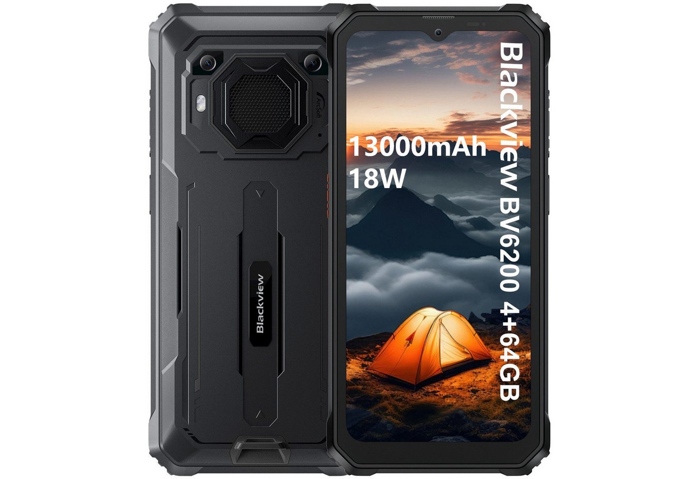 blackview BV6200 Smartphone (6.56 Zoll, 13 MP Kamera, 13000mAh Akku, 98dB Lautsprecher, Face ID/GPS/IP69K/Handschuh-Modus) von blackview