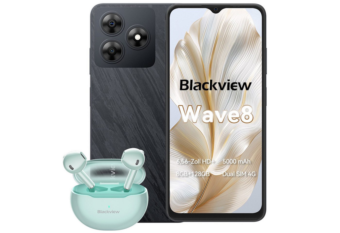 blackview Wave8 incl. Airbuds6 Smartphone (6.6 Zoll, 128 GB Speicherplatz, 8 MP Kamera, Dual SIM 4G, Android 14) von blackview