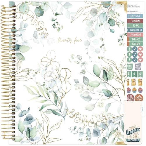 bloom daily planners Hardcover Kalender 2025, Jahresziel- und Visionsplaner (Januar 2025 – Dezember 2025), Monats-/Wochenplaner, Spaltenansicht, Organizer, 19,1 x 22,9 cm, Eukalyptus, Weiß von bloom daily planners