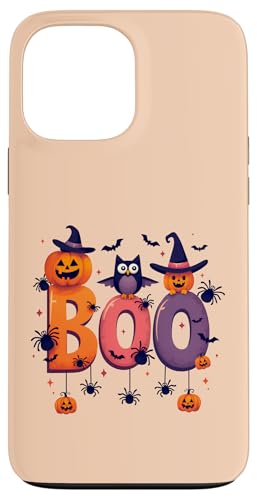 Hülle für iPhone 13 Pro Max Halloween Boo mit Spinne und Hexenhut Kürbis Fledermaus Eule Kinder von boo with spiders & witch hat bat Owl halloween tee