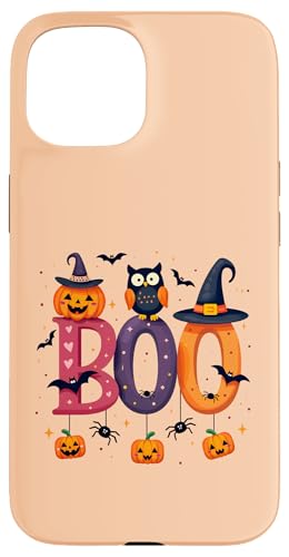 Hülle für iPhone 15 BOO mit Spinnen und Hexenhut Kürbis Fledermaus Eule Halloween Boo von boo with spiders & witch hat bat Owl halloween tee