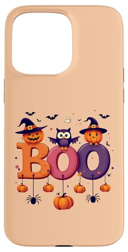 Hülle für iPhone 15 Pro Max BOO mit Spinnen und Hexenhut Kürbis Fledermaus Eule Halloween Boo von boo with spiders & witch hat bat Owl halloween tee