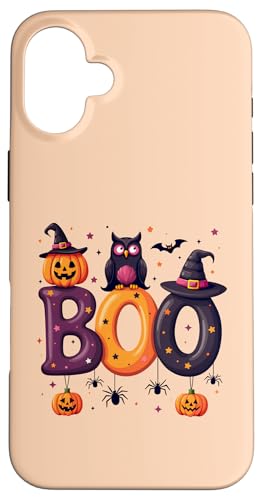 Hülle für iPhone 16 Plus BOO mit Spinnen und Hexenhut Kürbis Fledermaus Eule Halloween Boo von boo with spiders & witch hat bat Owl halloween tee