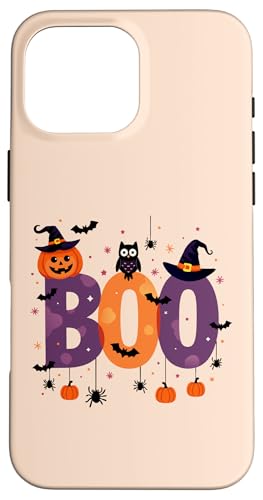 Hülle für iPhone 16 Pro Max BOO Halloween mit Spinne und Hexenhut Kürbis Fledermaus Eule Jungen von boo with spiders & witch hat bat Owl halloween tee