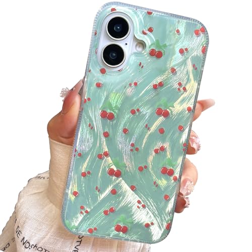 buccilly Kompakte Schutzhülle für iPhone 1 Plus, Kirsch-Design, niedlich, trendig, weich, schlank, TPU, stoßfest, für Damen und Mädchen, ästhetischer Glitzer, glänzend von buccilly