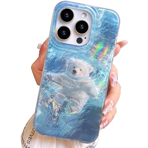 buccilly Kompakte Schutzhülle für iPhone 1 Pro Max, Schwimmbär-Design, niedlich, trendig, weich, dünn, TPU, stoßfest, für Damen und Mädchen, ästhetischer Glitzer, glänzend, bezaubernd von buccilly