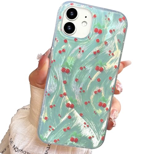 buccilly Kompakte Schutzhülle für iPhone 11, Kirsch-Design, niedlich, trendig, weich, dünn, TPU, stoßfest, für Damen und Mädchen, ästhetischer Glitzer, glänzend von buccilly