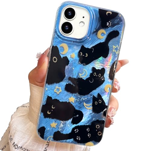 buccilly Kompakte Schutzhülle für iPhone 11, Motiv: schwarze Katze, niedlich, trendig, weich, dünn, TPU, stoßfest, für Damen und Mädchen, ästhetischer Glitzer, glänzend, bezaubernd von buccilly