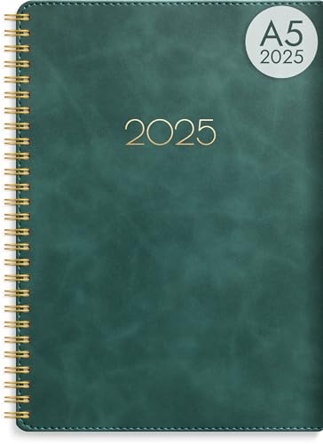 Burde Kalender 2025 A5 Horizontal | Wochenplaner | Dezember 2024 - Januari 2026 | Grün Kunstledercover | 21x15 CM | A5 von burde