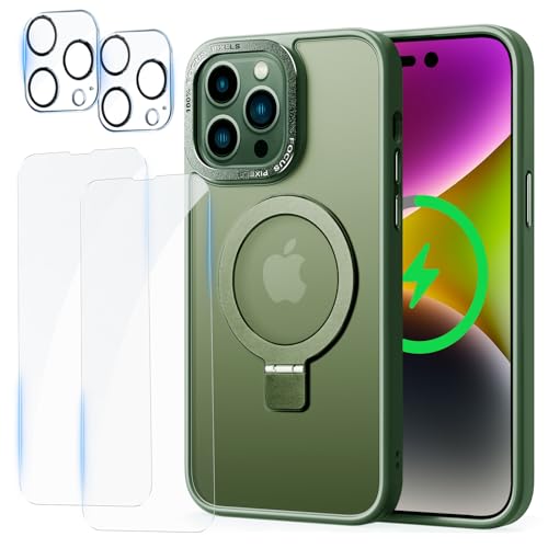 cDraFixit magnetisch handyhülle iPhone 14 pro,Handyhülle mit Ständer für iPhone 14 Pro Case Rundumschutz Schutzhülle Green[1 Handyhülle+2 Bildschrimschutz+2 Kameraschutz] von cDraFixit