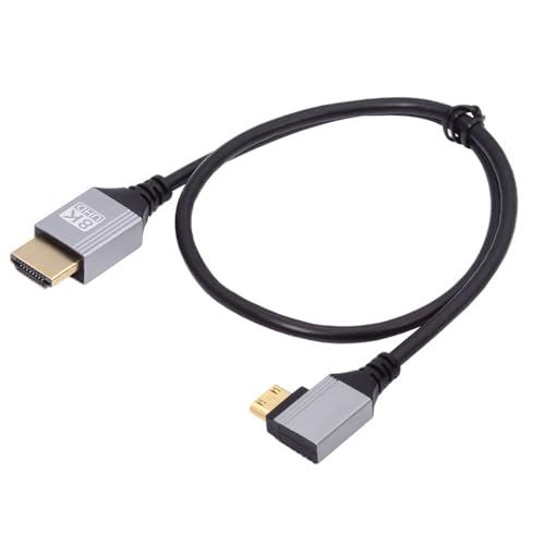 cablecc 8K 4K Mini HDMI 2.1 Ultradünnes HDTV-Kabel, hyperflexibles Slim Cord, Typ A auf Typ C, links abgewinkelt, für Kamera, HDTV, 50 cm von cablecc