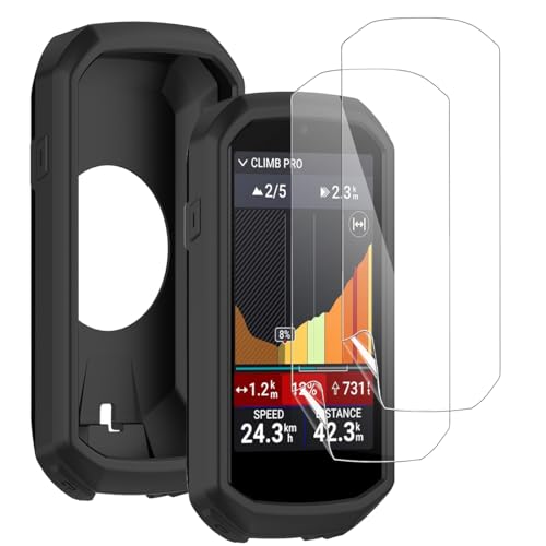 carinacoco Silikon-Schutzhülle für Garmin Edge 1050 mit 2 Stück EPU-Displayschutzfolie, leicht, flexibel, Silikon, stoßfest, Fahrrad, GPS, Anti-Kratz-Schutzrahmen für Garmin Edge 1050, Schwarz von carinacoco