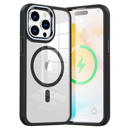 casafyne Slim Magnetic Case für iPhone 16 - Crystal Clear Schutzhülle mit Ultrastarken N52 Magneten, Metall Kamerarahmen Kompatibel mit MagSafe, Anti-Kratzen Design, 6,1 Zoll Schwarz von casafyne