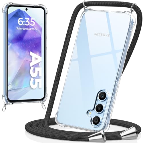 caslord Handykette für Samsung Galaxy A55 5G Hülle mit Band, Handyhülle für zum Umhängen, Necklace Hülle [Stoßfest] [Kameraschutz] [Längenverstellbar] -Schwarz von caslord