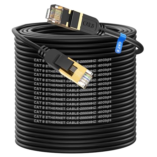 Cat 8 Ethernet Kabel 100m High Speed Robustes 26AWG Cat8 Netzwerkkabel 40Gbps 2000MHz mit RJ45 Stecker Vergoldet Internet Kabel Outdoor und Innen kompatibel mit Router Modem von cat gruciso