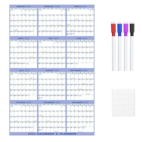 ccuzs Laminierter Wandplaner, Yearly Calendar 2025, Wandplaner mit Marker, jährlicher Wandkalender, groß 36 x 24 Zoll jährlicher Wandplaner für 2025 mit erasable Oberflächen und Funktionalität von ccuzs