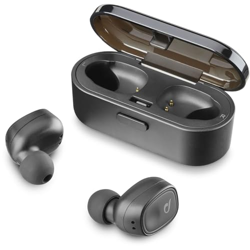 cellularline Shadow Bluetooth Stereo-Headset In Ear Headset, Hochauflösende Audio, TWS, True Wireless Technologie, Wireless In Ear Bluetooth Ohrhörer mit Tragbarem Akku-Ladegerät, Schwarz von cellularline