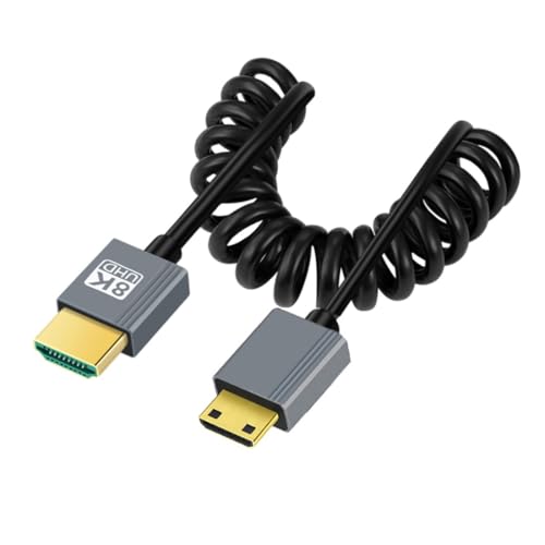 chenyang HDMI 2.1 Spiralkabel, HDMI Stecker auf Mini HDMI Stecker 8K@60Hz 4K@120Hz 48Gbps ultraschnelles vergoldetes Kabel 1.0M für Fernseher, Monitor, Computer von chenyang