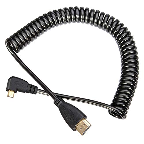 chenyang Stretch Spring Micro-HDMI auf HDMI-Stecker, HDTV-Kabel für Handy, Tablet und Kamera, links und rechts abgewinkelt, 90 Grad gerade, schwarz (rechtwinklig, schwarz) von chenyang