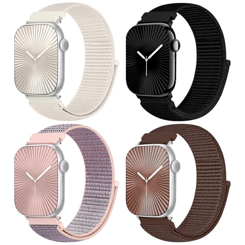 4 Stück Sport Nylon Armband kompatibel mit Apple Watch Armband 38mm 40mm 41mm 42mm 44mm 45mm 46mm 49mm für Damen Herren,Stoff Ersatz Solo Loop Armband für iWatch Serie 10 9 Ultra 8 7 6 5 4 3 2 1 SE von chinbersky