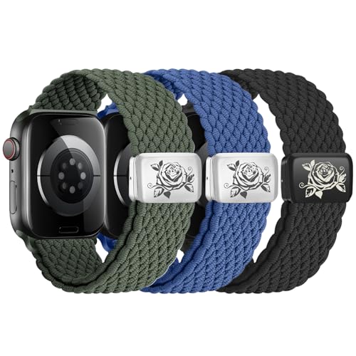 chinbersky 3 Stück Geflochtenes Armband Kompatibel mit Apple Watch Armband 38mm 40mm 41mm,mit Magnetisch Verschluss Verstellbares Elastisch Nylon Band für iWatch Series 10/9/8/7/6/5/4/3/2/1/SE von chinbersky