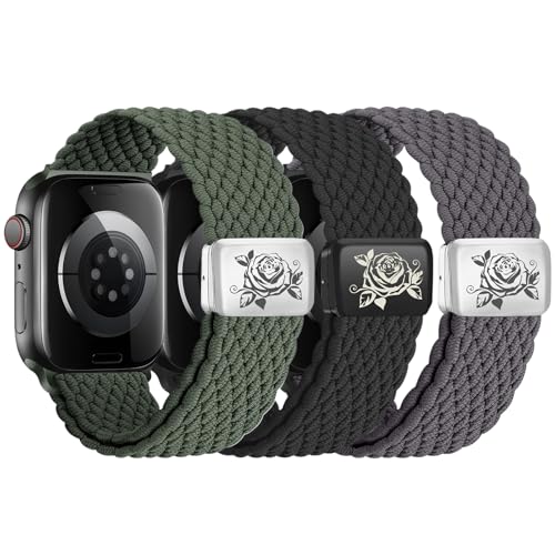 chinbersky 3 Stück Geflochtenes Armband Kompatibel mit Apple Watch Armband 38mm 40mm 41mm,mit Magnetisch Verschluss Verstellbares Elastisch Nylon Band für iWatch Series 10/9/8/7/6/5/4/3/2/1/SE von chinbersky