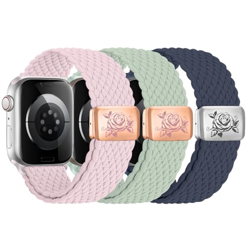 chinbersky 3 Stück Geflochtenes Armband Kompatibel mit Apple Watch Armband 38mm 40mm 41mm,mit Magnetisch Verschluss Verstellbares Elastisch Nylon Band für iWatch Series 10/9/8/7/6/5/4/3/2/1/SE von chinbersky