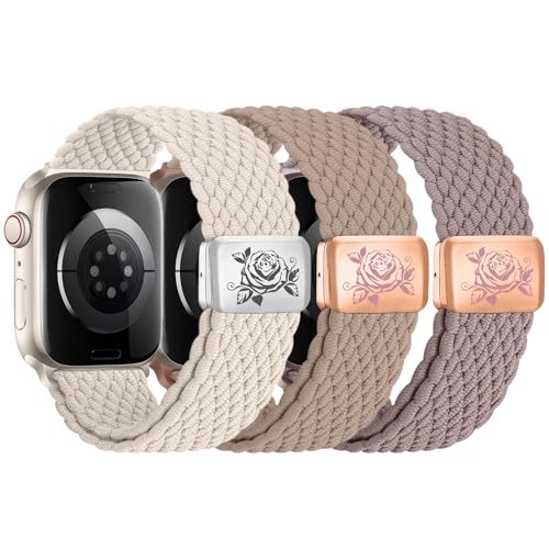 chinbersky 3 Stück Geflochtenes Armband Kompatibel mit Apple Watch Armband 44mm 45mm 42mm 46mm 49mm, mit Magnetisch Verschluss Elastisch Nylon Band für iWatch Ultra 1/2 Series 10/9/8/7/6/5/4/3/2/1/SE von chinbersky