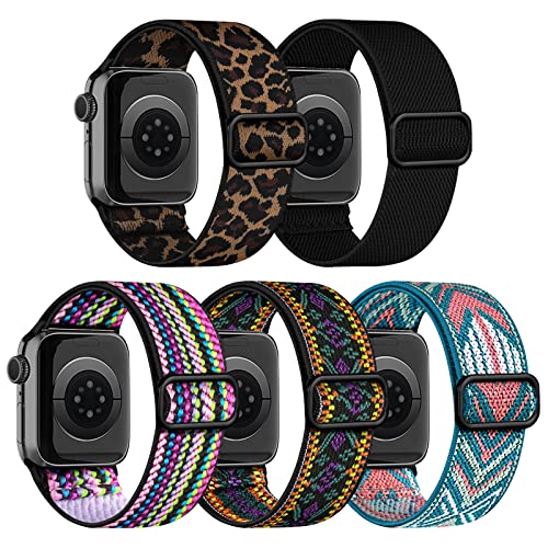 chinbersky 5 Pack Solo Loop Armband Kompatibel mit Apple Watch Armband 41mm 40mm 38mm,Verstellbares Dehnbare Nylon Geflochten Sport Ersatz Damen Armband für iWatch Series 10/9/8/7/6/5/4/3/2/1/SE von chinbersky