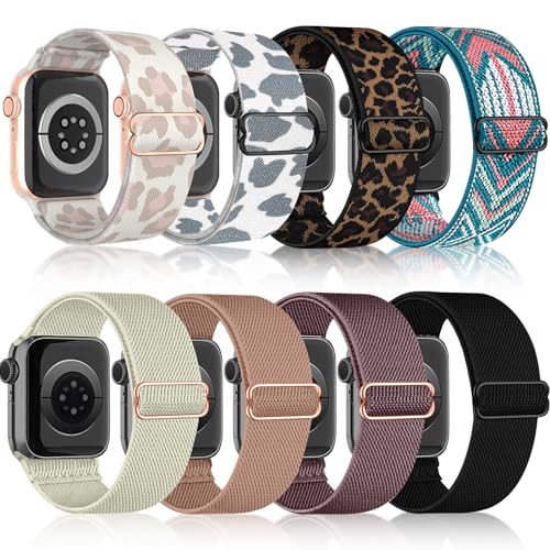 chinbersky 8 Stück Elastisches Nylon Loop Armband Kompatibel mit Apple Watch Armband 49mm 45mm 44mm 42mm 46mm,Stoff Verstellbares Dehnbare Ersatzband für iWatch Ultra Series 10/9/8/7/6/5/4/3/2/1/SE von chinbersky