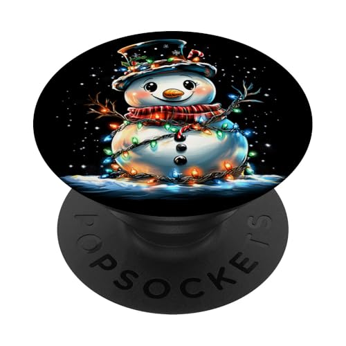 Schneemann umwickelt in Girlande Weihnachtsbeleuchtung PopSockets Klebender PopGrip von christmas Theme