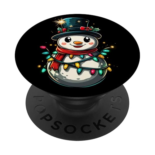 Schneemann umwickelt in Girlande Weihnachtsbeleuchtung PopSockets Klebender PopGrip von christmas Theme