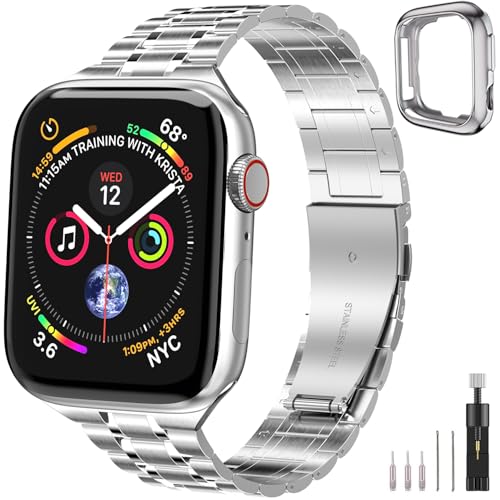 chuangshiji Armband Kompatibel mit Apple Watch 38 mm 40mm 41 mm Einstellbar Metall Ersatz für iWatch 9 8 7 6 5 4 3 2 1 SE Series, Edelstahl Armband für Apple Watch Band Apfelband Damen Herren Silber von chuangshiji