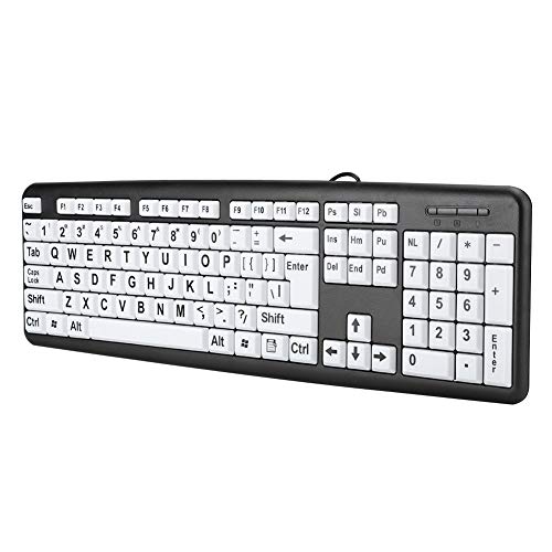 Großbuchstaben-Tastatur, Schwarz 104 Tasten Tastatur für ältere Menschen Tastatur mit Sehschwäche USB-Tastatur mit Kabel und Weißen Großdrucktasten(Schwarz) von ciciglow