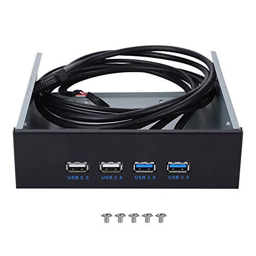 cigemay USB3.0 HUB Frontblende mit 2 USB2.0 2 USB3.0, 5,25 Zoll 19 Pin/9Pin auf USB 3.0 USB 2.0 4 Port Optischer Laufwerksschacht aus Metall, DIY-Computer-Erweiterungskarte mit 4 USB-Ports von cigemay