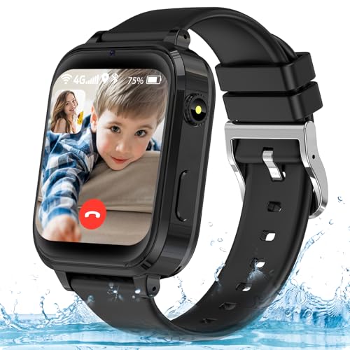 clleylise Kinder Smartwatch, Smartwatch Kinder mit GPS und Telefon Voice Chat, SOS IP68 Wasserdicht Spiel Kamera Wecker Touchscreen, Smart Watch für Jungen Mädchen 4-16 Jahre (4G Schwarz) von clleylise