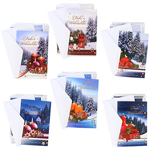 com-four® 100x Grußkarte für Weihnachten - Festtagskarten mit 6 weihnachtlichen Motiven - Festliche Klapp-Karten mit Briefumschlägen - Weihnachtskarten - Festgruß (100 Stück - Adventskerzen) von com-four