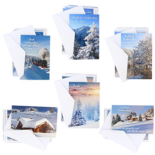 com-four® 100x Grußkarte für Weihnachten - Festtagskarten mit 6 weihnachtlichen Motiven - Festliche Klapp-Karten mit Briefumschlägen - Weihnachtskarten - Festgruß (100 Stück - Landschaft) von com-four